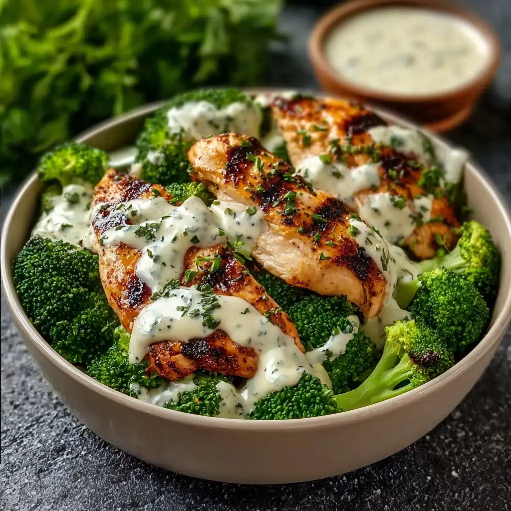 Grilled Chicken & Broccoli Bowls with Creamy Garlic Sauce Recipe - Recipe Image