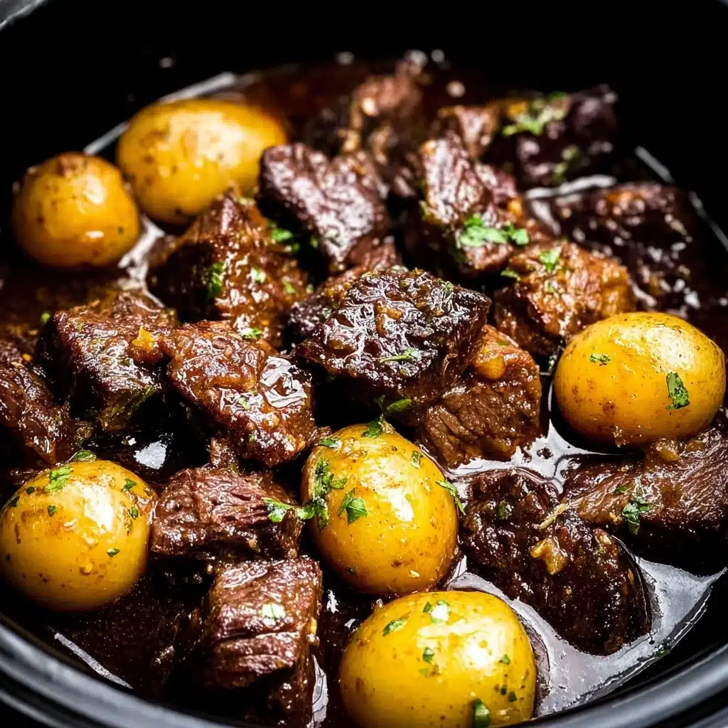 crockpot garlic butter beef bites with potatoes Recipe - Recipe Image