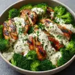 Grilled Chicken & Broccoli Bowls with Creamy Garlic Sauce Recipe