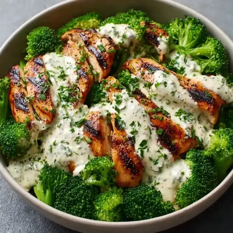 Grilled Chicken & Broccoli Bowls with Creamy Garlic Sauce Recipe