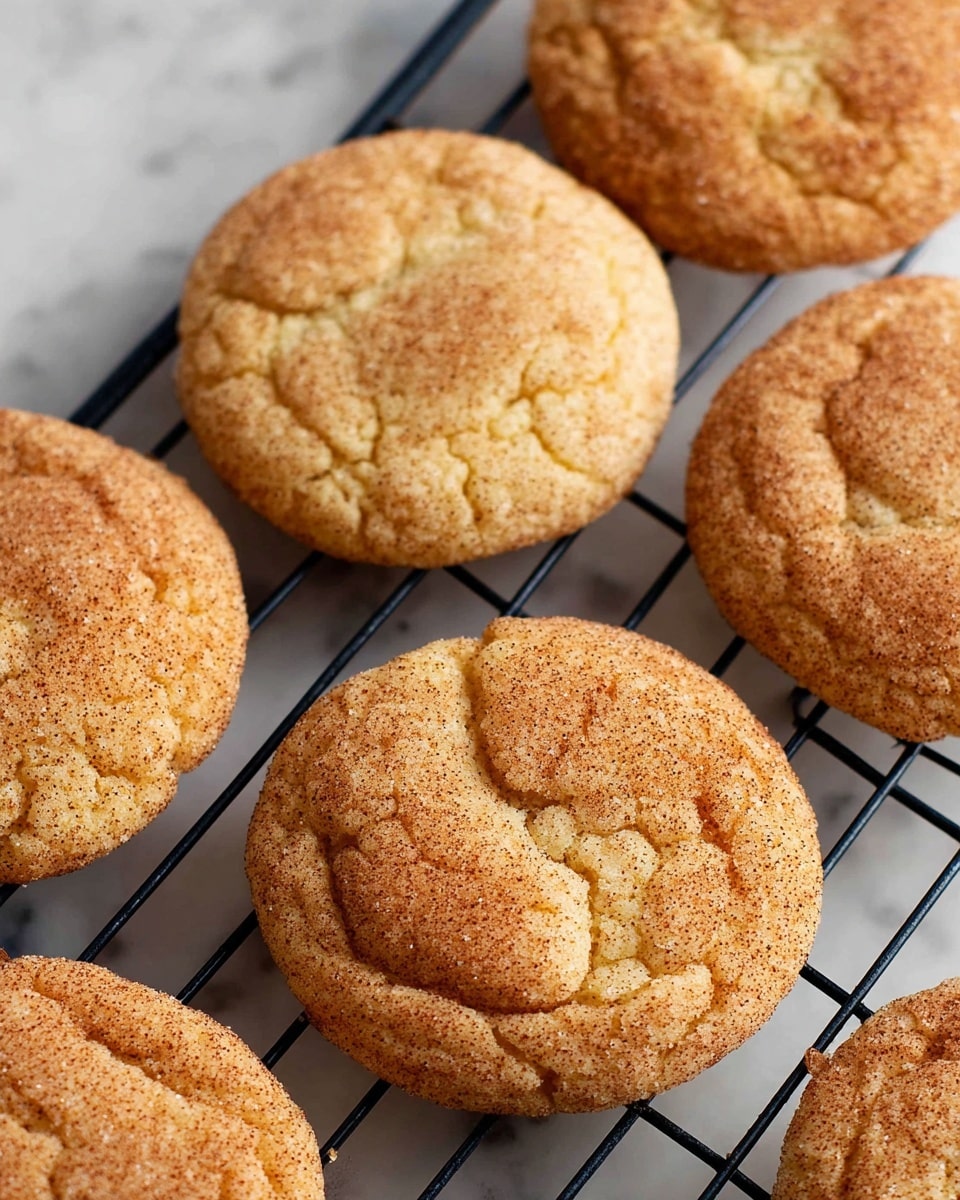 Several round cookies with cracked tops are shown cooling on a black wire rack, placed over a white marbled textured surface. Each cookie has a light golden brown color with a slightly rough texture, coated evenly with specks of cinnamon and sugar. The cracks on the surface reveal a soft, tender inside, while the edges appear slightly crisp. The cookies are closely spaced, filling the rack with their warm, inviting appearance. photo taken with an iphone --ar 4:5 --v 7