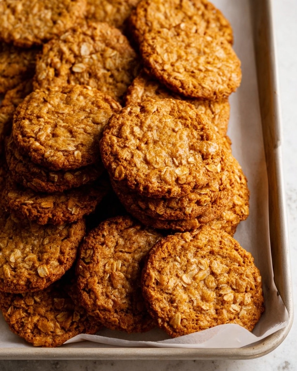 A close-up view of a pile of round oatmeal cookies stacked in one layer on a baking tray lined with parchment paper, showing their golden brown color with visible oat flakes and a textured surface that looks soft and chewy. The tray sits on a white marbled texture background, and the cookies fill most of the frame, focusing on their clustered arrangement and detail. photo taken with an iphone --ar 4:5 --v 7