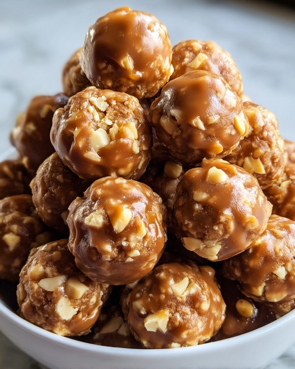 A white bowl filled with round chocolate peanut butter balls stacked closely together. Each ball has a smooth, shiny chocolate coating on top with visible peanut pieces embedded inside, while the bottom and sides show a textured, slightly crumbly peanut butter layer in light brown. The balls vary slightly in size and have an overall glossy and chunky look. The background is a white marbled texture. Photo taken with an iphone --ar 4:5 --v 7