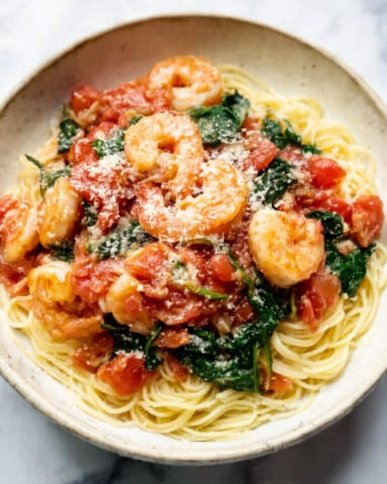 Tomato Spinach Shrimp Pasta Recipe