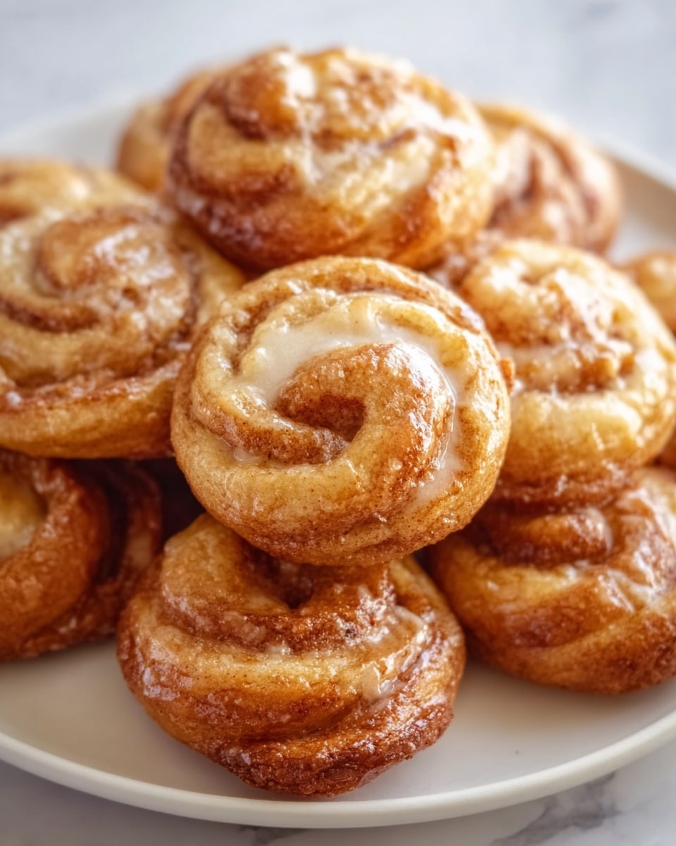 A close-up image showing a stack of small round pastries with a shiny, light brown glaze on top. Each pastry has a slightly crinkled texture with a smooth, golden caramel-like coating. The pastries are piled on a white plate, placed on a white marbled surface. The photo is warm and bright, highlighting the glossy and sticky look of the treats. photo taken with an iphone --ar 4:5 --v 7