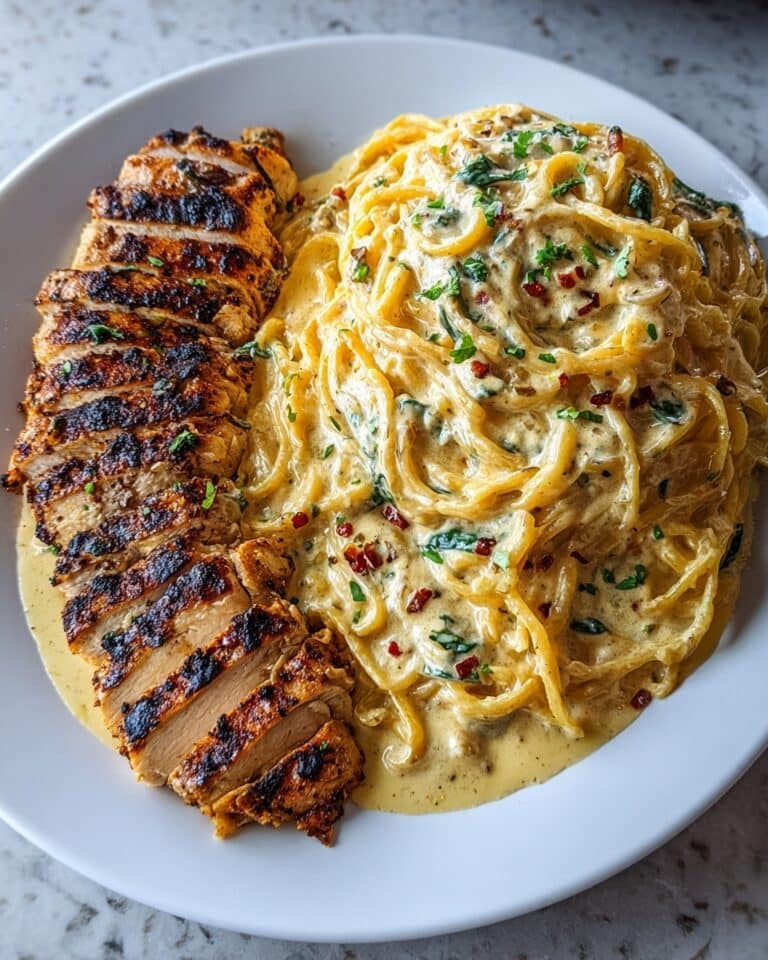 Spicy Cajun Three-Cheese Chicken Spaghetti in Garlic Parmesan Cream Recipe