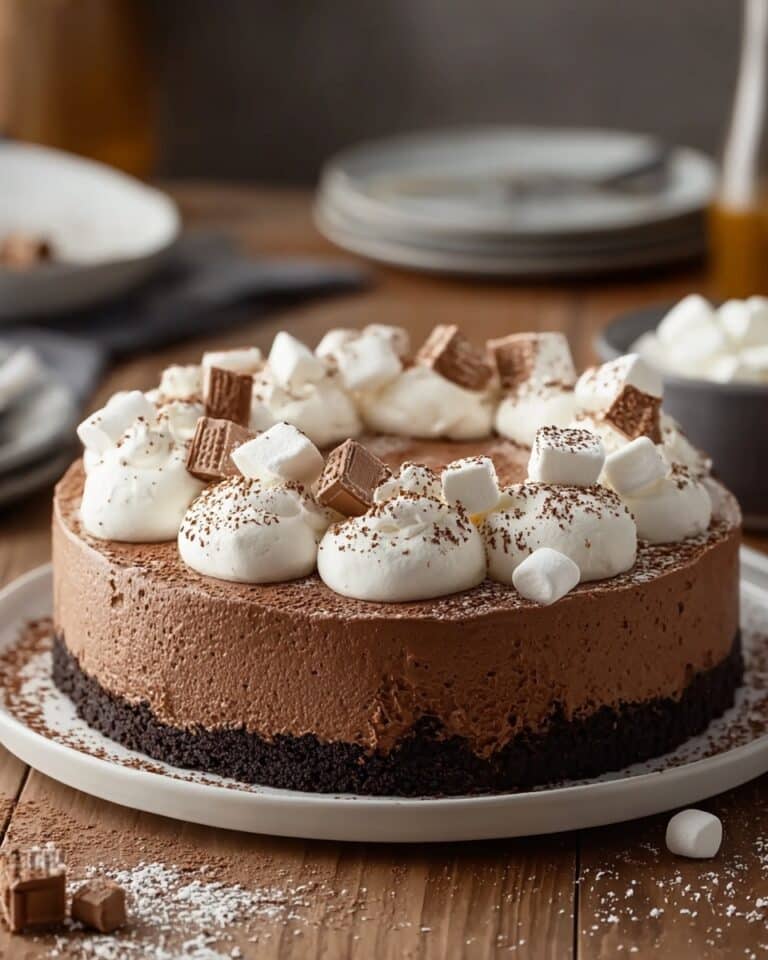 Decadent Hot Cocoa Cheesecake with Marshmallow Whipped Cream Recipe
