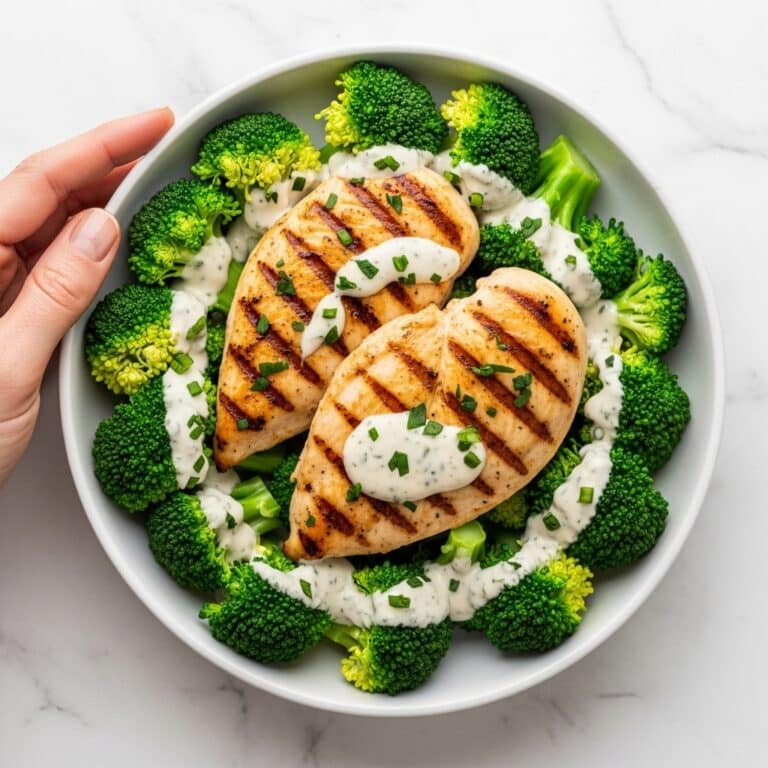 Grilled Chicken & Broccoli Bowls with Creamy Garlic Sauce Recipe