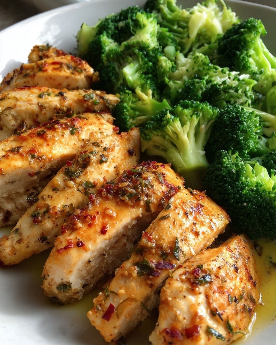 The image shows a dish with several small pieces of golden-brown chicken, covered in green herbs and lightly charred spots, placed among bright green broccoli florets that have a bumpy texture and fresh look. The chicken and broccoli pieces are sitting in a creamy, light yellow sauce that partially covers the bottom of the dish. The food is served in a dark pan, with a close-up view that highlights the contrast between the green broccoli and the golden chicken against the creamy sauce. The background is a white marbled texture. Photo taken with an iphone --ar 4:5 --v 7