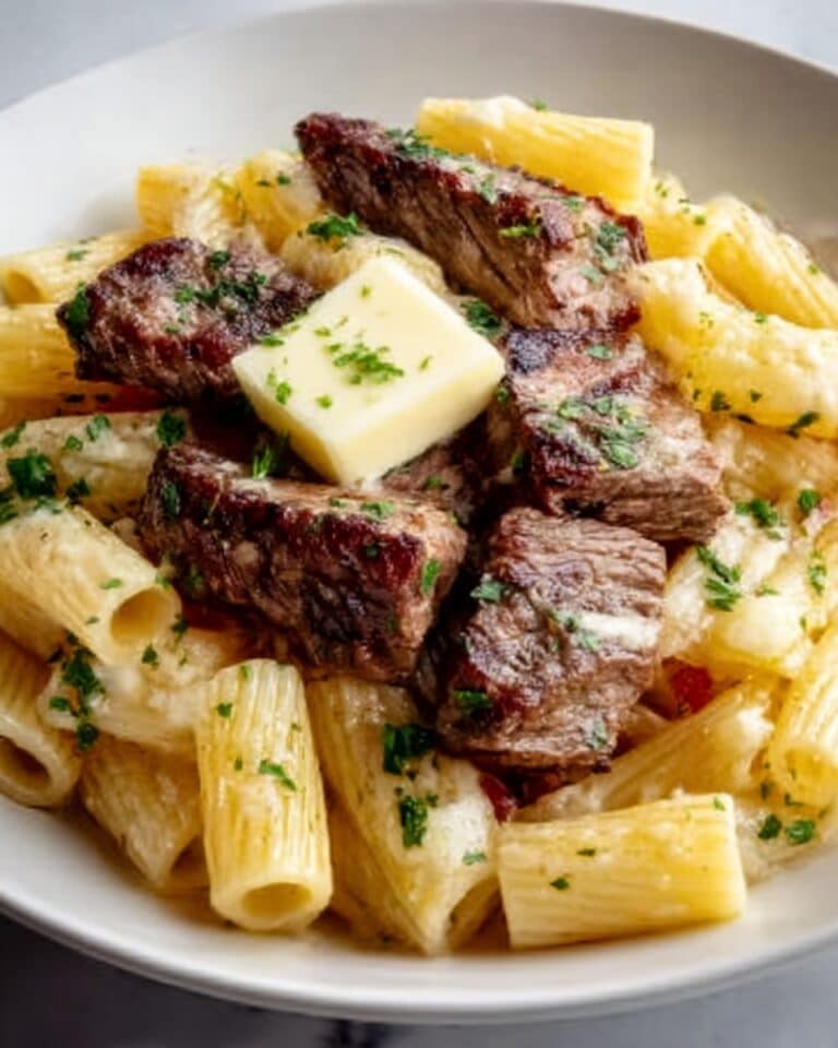 Garlic Butter Steak Tips with Cheesy Rigatoni Recipe
