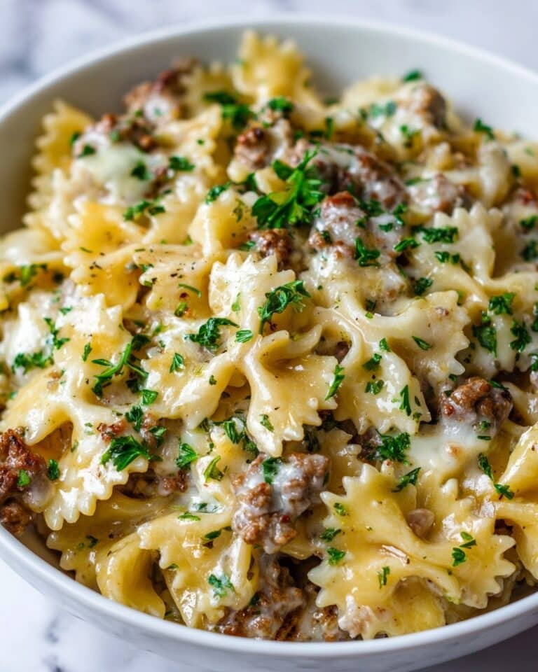 Cajun Cream Cheese Alfredo Bowties with Spiced Ground Beef Recipe
