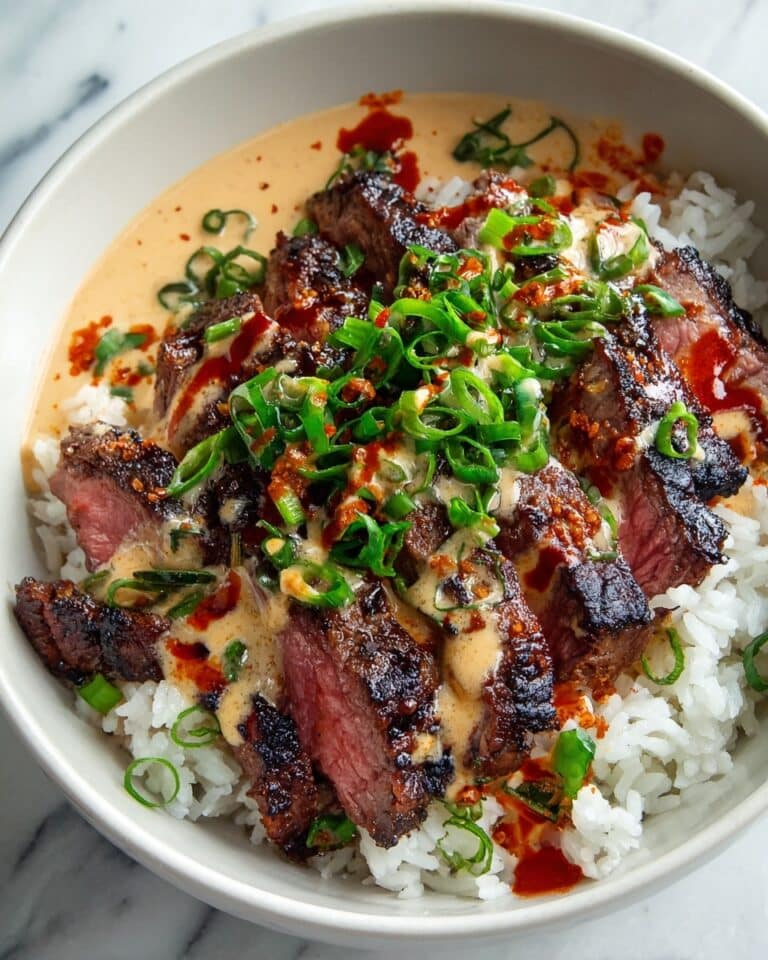 Korean BBQ Steak Rice Bowls with Spicy Cream Sauce Recipe