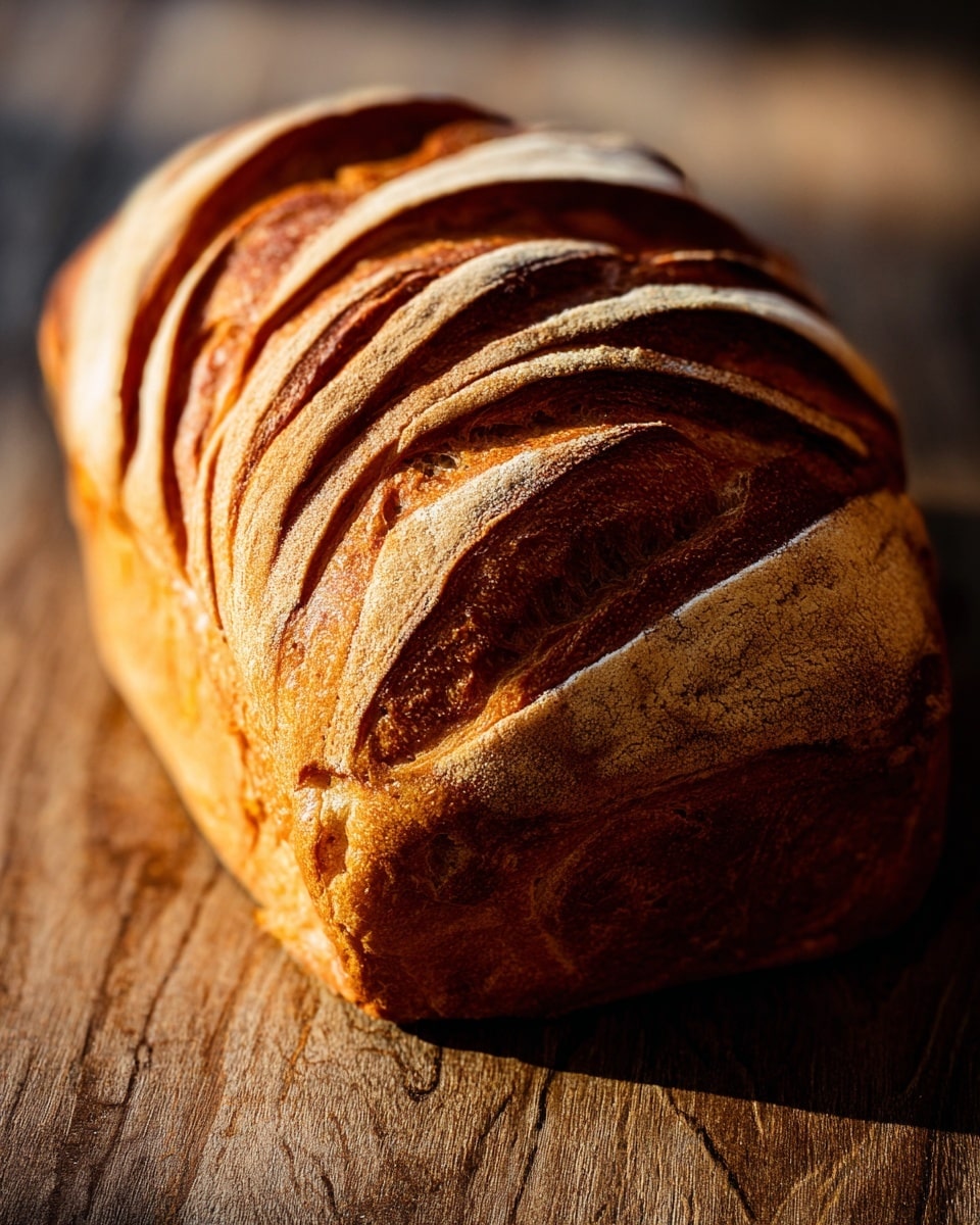 A close-up of a loaf of bread with multiple twisted layers, each layer showing a slightly different shade of golden brown with a textured, almost wrinkled surface. The twists create deep grooves and folds that give the bread a rich, dimensional look. The loaf sits on a white marbled surface with soft natural light casting shadows that highlight the bread's curves and rough texture, emphasizing the contrast between the smooth and crispy parts. photo taken with an iphone --ar 4:5 --v 7