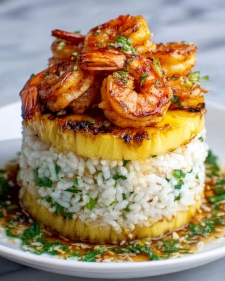 Teriyaki Shrimp and Pineapple Rice Stack Recipe