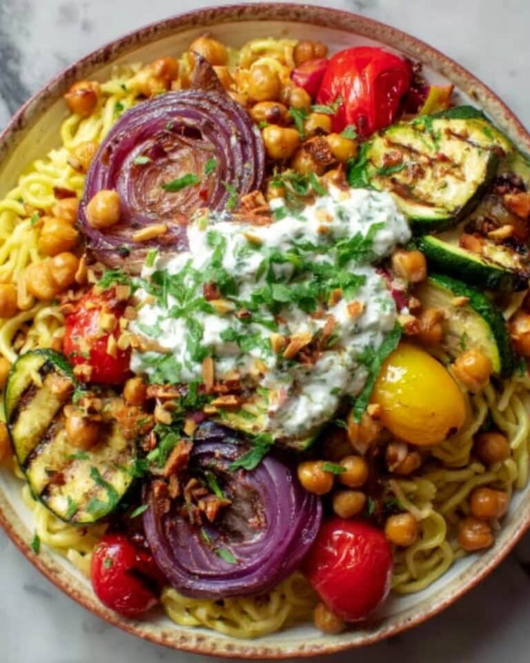 Chickpea & Orzo Bowl with Goat Cheese, Roasted Veggies & Walnuts Recipe